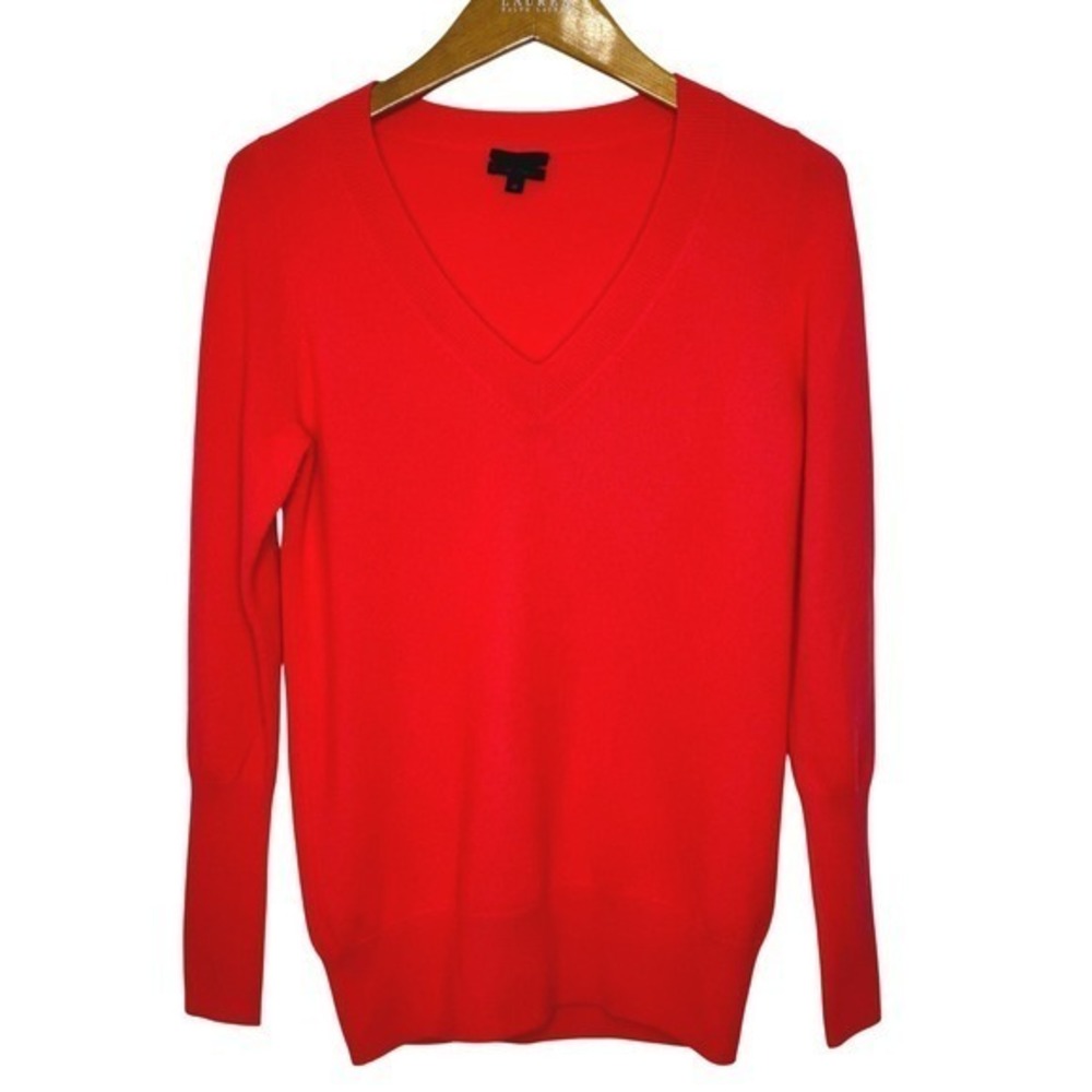 J. Crew Collection V Neck Cashmere Sweater Women's Medium Orange